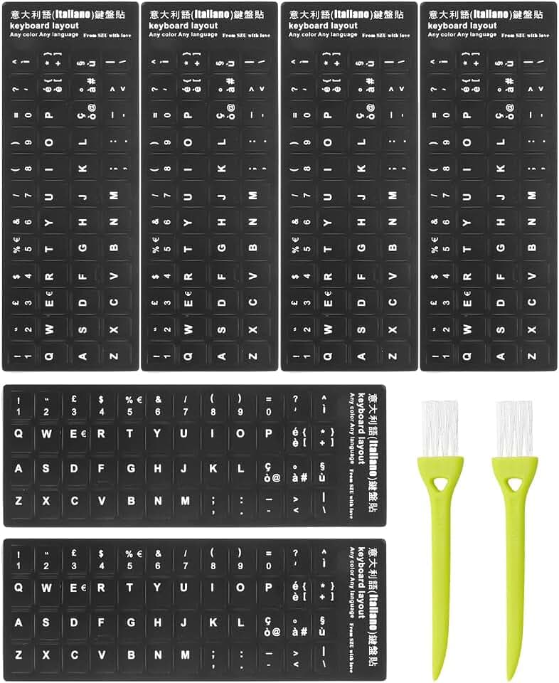 6 pezzi adesivi tastiera italiana,Kit adesivi tastiera per conversione layout in italiano,Keyboard Stickers,Tastiera del Computer Portatile per Qualsiasi Tastiera Standard (nero)