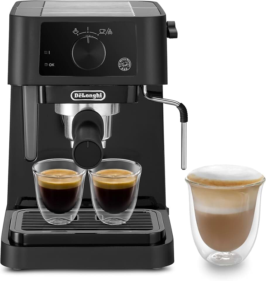 De'Longhi Stilosa EC235.BK Macchina manuale da Caffè Espresso e Cappuccino, Caffè in Polvere o in Cialde E.S.E., Montalatte classico per Cappuccini, serbatoio 1L, 1100W, Caldaia Acciaio Inox, Nero