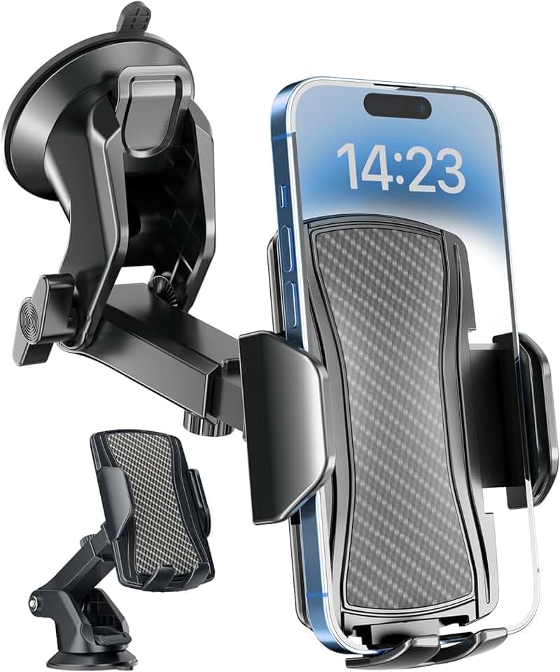 Hoppac Porta Cellulare Auto, Supporto Telefono Auto Universale Ventosa per Cruscotto e Parabrezza, Rotazione 360 Gradi e Rilascio Rapido, per Smartphone 4-7 in