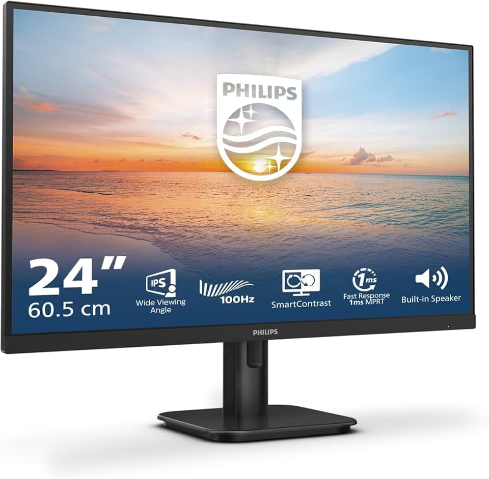 Philips 24E1N1200A - Monitor Full HD da 24 pollici, 120 Hz, Adaptive Sync., altoparlanti (1920x1080, 1x D-Sub, 1x HDMI 1.4, 1x DisplayPort 1.2) nero