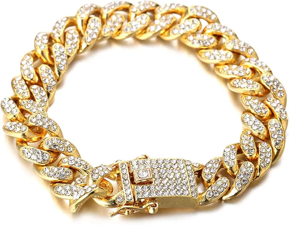 HALUKAKAH Diamante Catena Cubana per Ragazzo,14MM Ragazzi Oro Reale 18k /Platino Placcato in Oro Bianco Collana Braccialetto Diamanti da Laboratorio Set a Mano 8-15 Y/O.con Pacco Regalo Gratuita