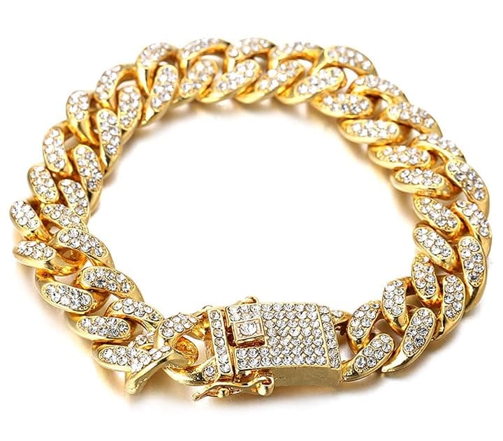 HALUKAKAH Diamante Catena Cubana per Ragazzo,14MM Ragazzi Oro Reale 18k /Platino Placcato in Oro Bianco Collana Braccialetto Diamanti da Laboratorio Set a Mano 8-15 Y/O.con Pacco Regalo Gratuita