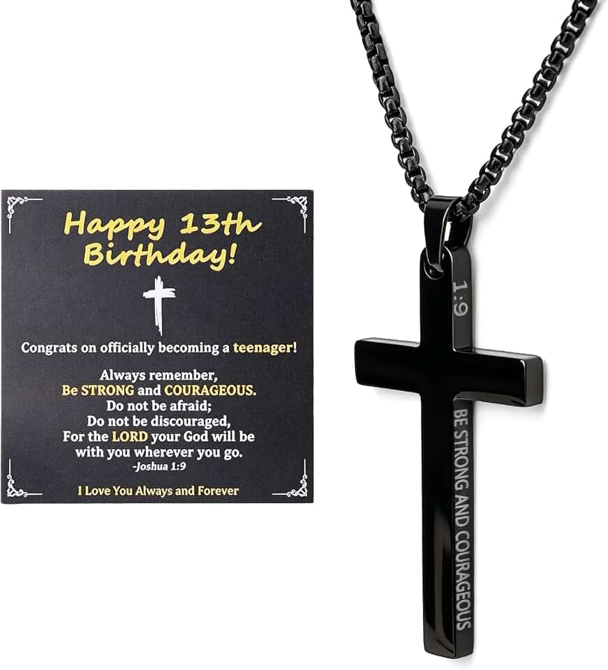 Mikovivi Collana con Croce Nera per Ragazzi, Regalo per il ° Compleanno