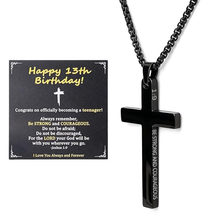 Mikovivi Collana con Croce Nera per Ragazzi, Regalo per il ° Compleanno