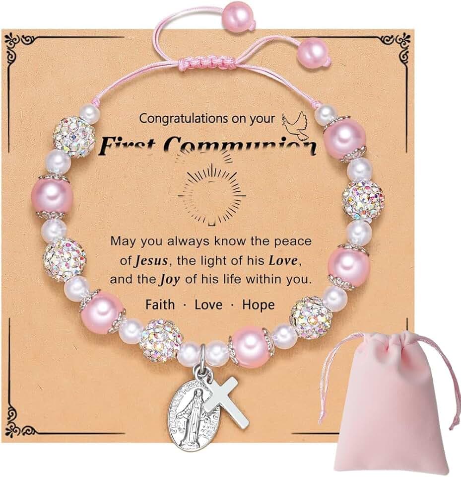 HAPZUR HAPZUR 1 Pcs Braccialetto con Angelo Custode, Regalo per Battesimo, Cresima, Prima Comunione Bambino, Bambina, Regali per Comunione Femmina, con Confezione Regalo