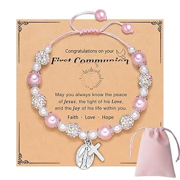 HAPZUR HAPZUR 1 Pcs Braccialetto con Angelo Custode, Regalo per Battesimo, Cresima, Prima Comunione Bambino, Bambina, Regali per Comunione Femmina, con Confezione Regalo