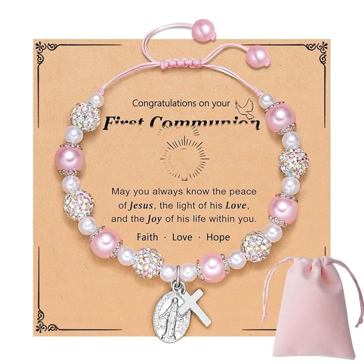 HAPZUR HAPZUR 1 Pcs Braccialetto con Angelo Custode, Regalo per Battesimo, Cresima, Prima Comunione Bambino, Bambina, Regali per Comunione Femmina, con Confezione Regalo