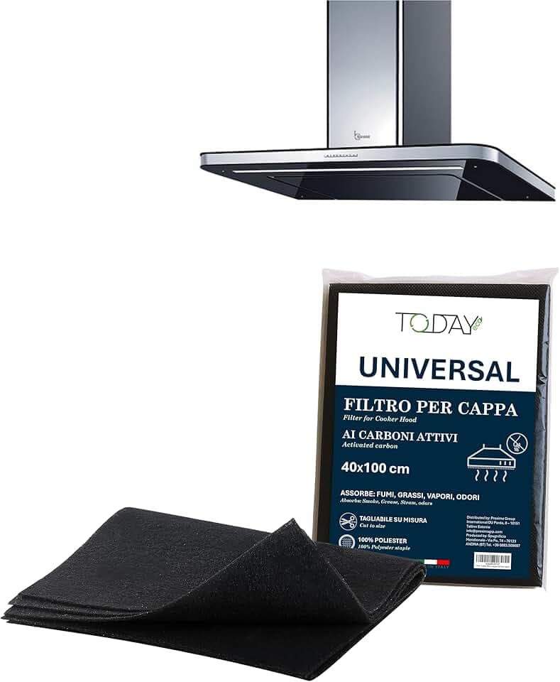 Today – Filtro Universale ai Carboni Attivi per Cappe da Cucina 40x100 cm – Ritagliabile, Antiodore, Trattiene Grasso e Umidità – Made in Italy
