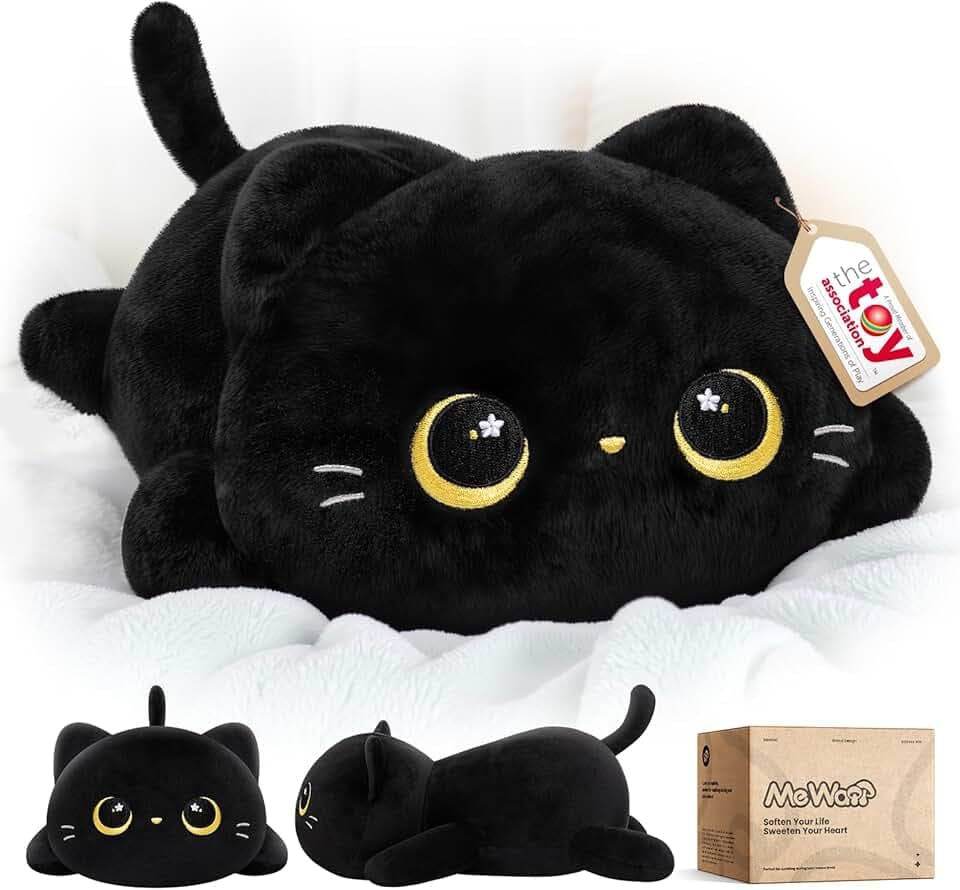 Mewaii Peluche Cuscino Kawaii Stitch Peluche Gatto Nero Giocattolo Abbraccio Animali di Peluche Natale Compleanno Regalo per Ragazze Ragazzi 33CM ClimeCo Certified