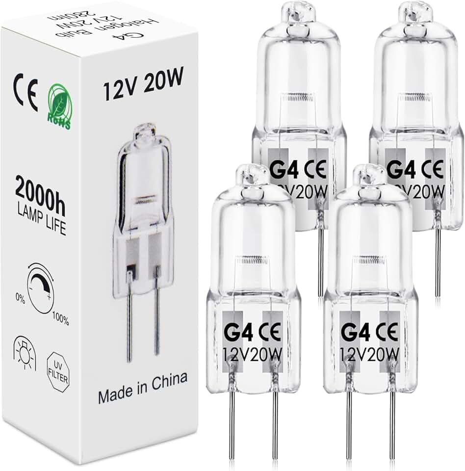 BROTOU 4 Pezzi Lampadine G4 Alogene 12V 20W 2800K 300LM, Bianco Caldo Dimmerabile per Forno, Lampadario, Applique, Salone, Camper, Camera, Bagno