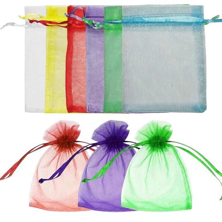 vaolmlop vaolmlop 60 sacchetti regalo da 7 x 9 cm, in organza, con coulisse, sacchetti in organza, sacchetti regalo, per matrimoni o feste (sei colori)