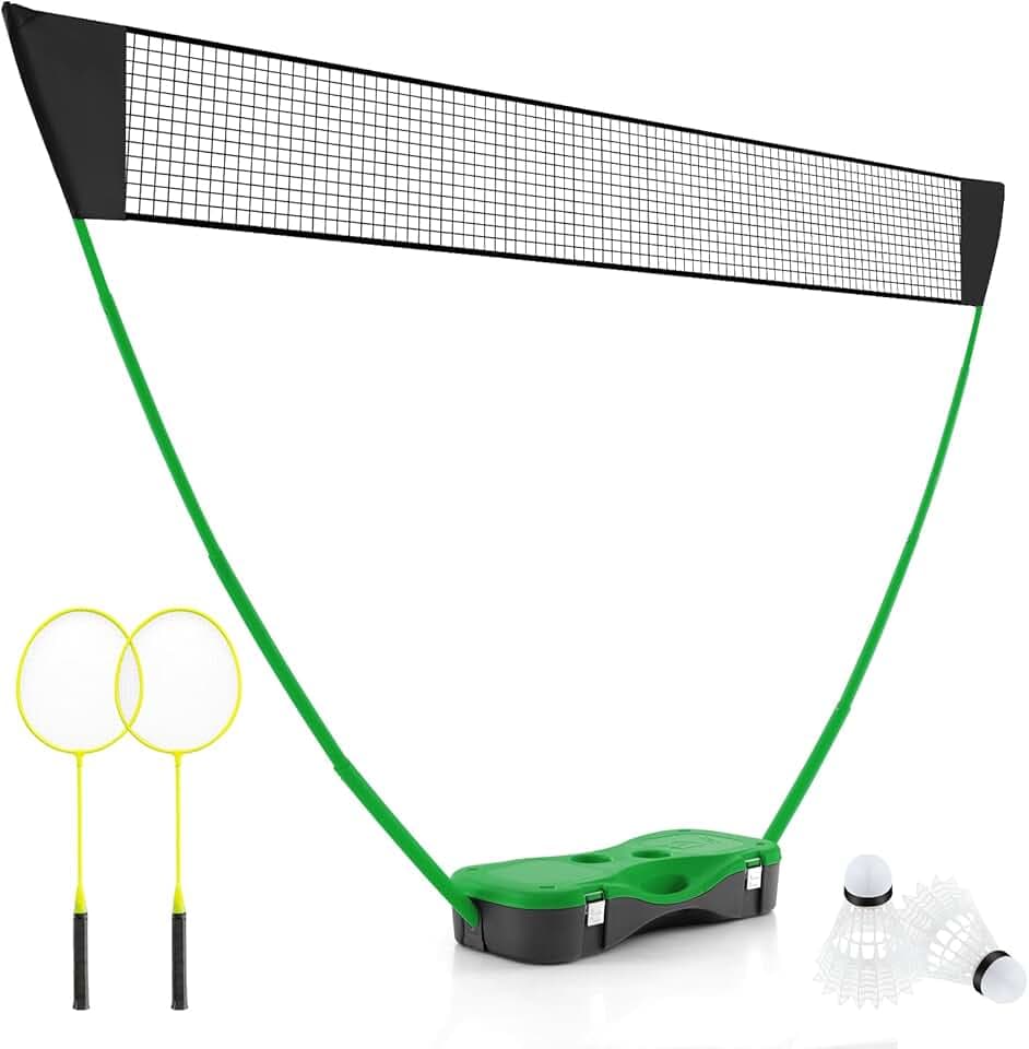 COSTWAY Set di Badminton con Rete, Racchette, 2 Volani e Scatola di Conservazione, Set di Badminton Portatile per 2 Giocatori da Esterno per Bambini, Ragazzi e Adulti