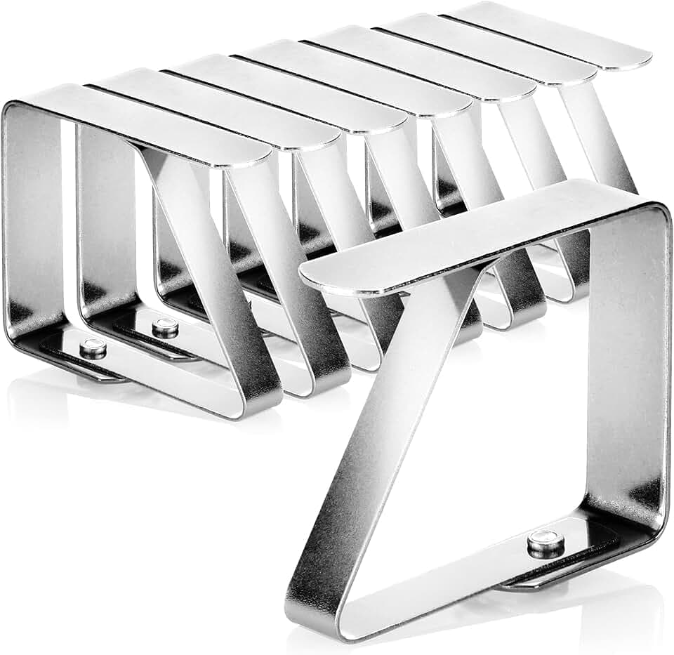 com-four® 8X Clip per tovaglie in Acciaio Inossidabile - Porta Panni Resistenti alle intemperie - Clip da Tavolo per Interno ed Esterno - Morsetti da Tavolo - Clip in Metallo