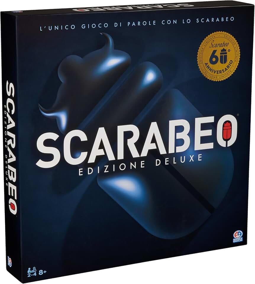 Editrice Giochi, Scarabeo Deluxe 60° Anniversario, Gioco da Tavola Classico con Plancia Girevole, Giochi di Società per la Famiglia, Dai 2 ai 4 Giocatori, Giochi da Tavolo da 8 anni in su