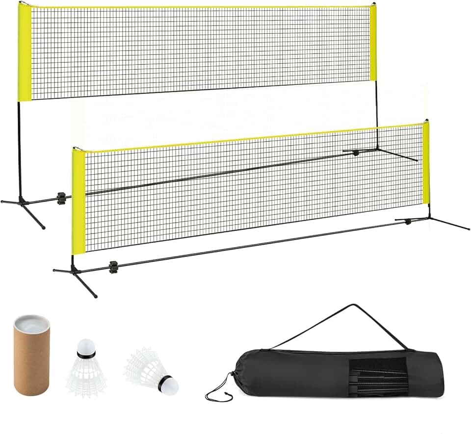 COSTWAY Rete da Badminton 310/420/510 cm Portatile e Regolabile in Altezza, Rete da Badminton con 2 Volani, Tappi per Piedi, Morsetti e Borsa, per Pallavolo e Pickleball