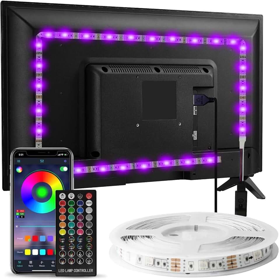 Striscia LED TV 3 m, Striscia luminosa Retroilluminazione TV 40-65in, 5050 RGB USB con Telecomando Multicolore FAI DA TE Ritmo Musicale Striscia LED Controllato da APP per HDTV Monitor