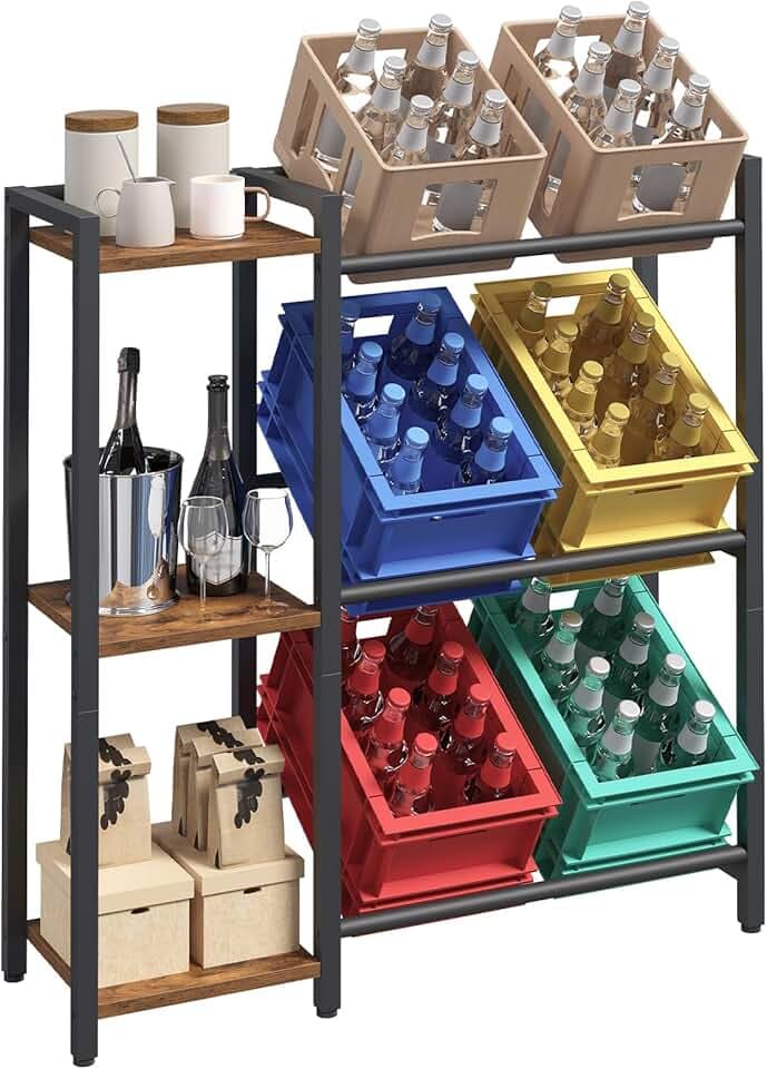 YATINEY portabottiglie vino a 3 Ripiani, Supporto per 6 Casse Vino Champagne, Portabottiglie da Terra, per Angolo Bar, Salotto, Cucina, Marrone Vintage e Nero XCJ32BR