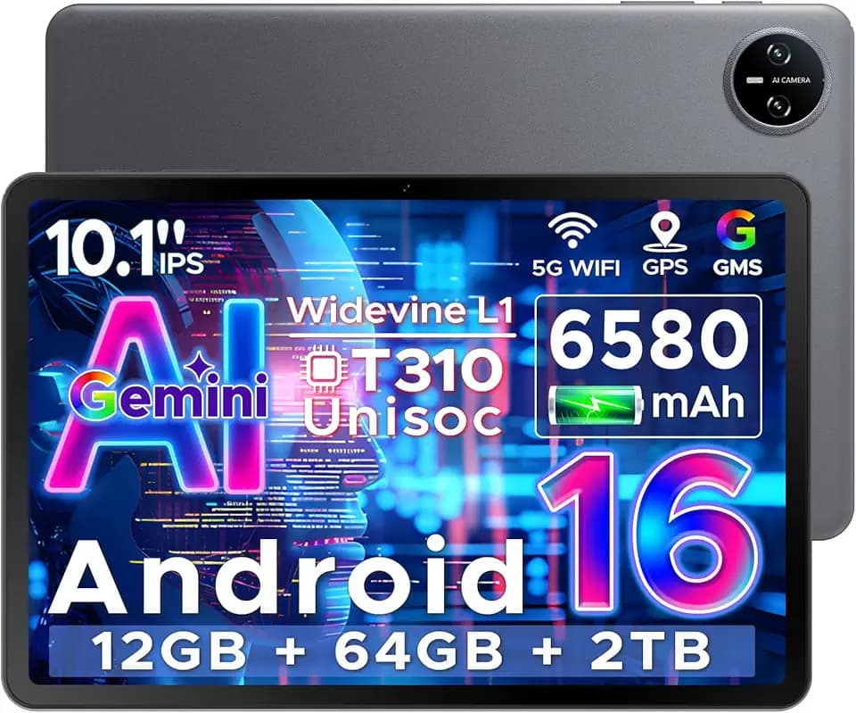 DOOGEE Tab A9 Android 16 Tablet 10 Pollici, Gemini AI Tablet in Offerta Gaming, 12GB RAM + 64GB ROM (TF 2TB), 6580mAh Batteria, 5G WiFi, 1280 * 800 IPS, 5MP+8MP, Unisoc T310 Quad Core/OTG/Face Unlock