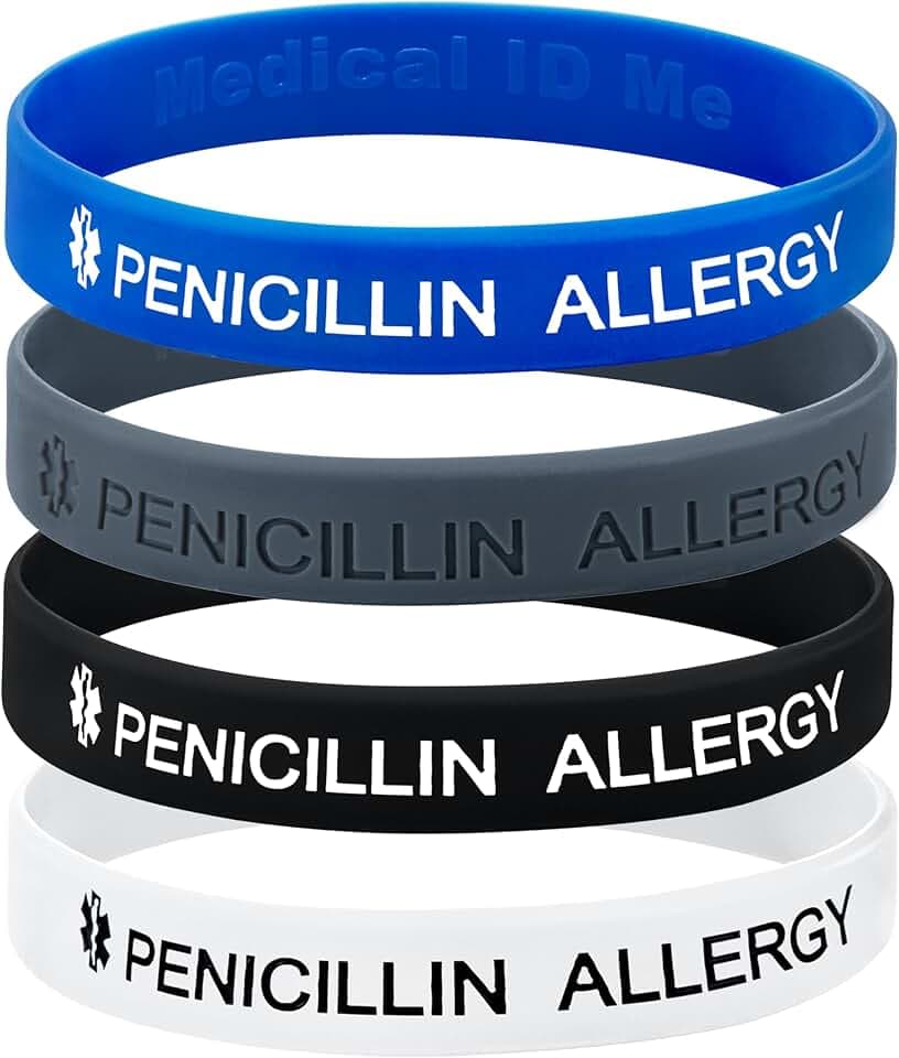 Medical ID Me Braccialetti per allerta medica a forma di penicillina, 4 colori