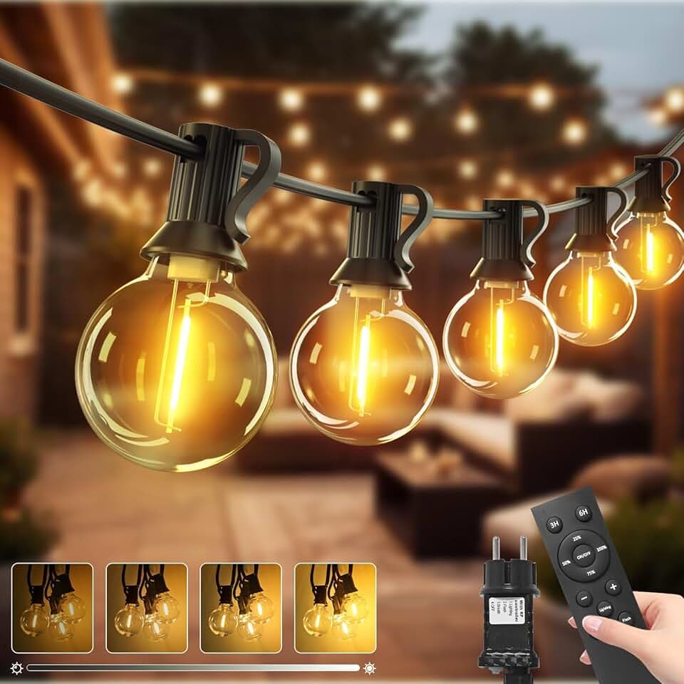 btfarm Catena Luminosa Esterno 10M con Telecomando, G40 LED Lampadine Luci da Esterne Giardino Impermeabile, 3 Modalità Dimmerabile Lucine Decorative e Catene Luminose da Esterni per Gazebo Terrazza
