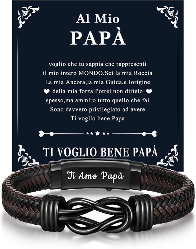 Gamtic Bracciale Uomo di Cuoio Ti Amo - Regalo per Lui Marito Papà Figlio Uomo Adjustable in Pelle Bracciale Intrecciata Fatta a Mano Idea Regali Compleanno Natale e Anniversario
