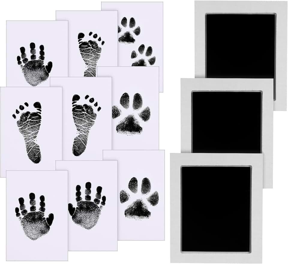 Impronta Mani e Piedi Neonati Inchiostro 10x8 cm, Kit Impronte Neonato 3Pcs Impronte di Mani e Piedi Cuscinetto del Timbro SenzaTocco non Tossici Sicuri,Kit Impronta Cane/Gatto-Nero