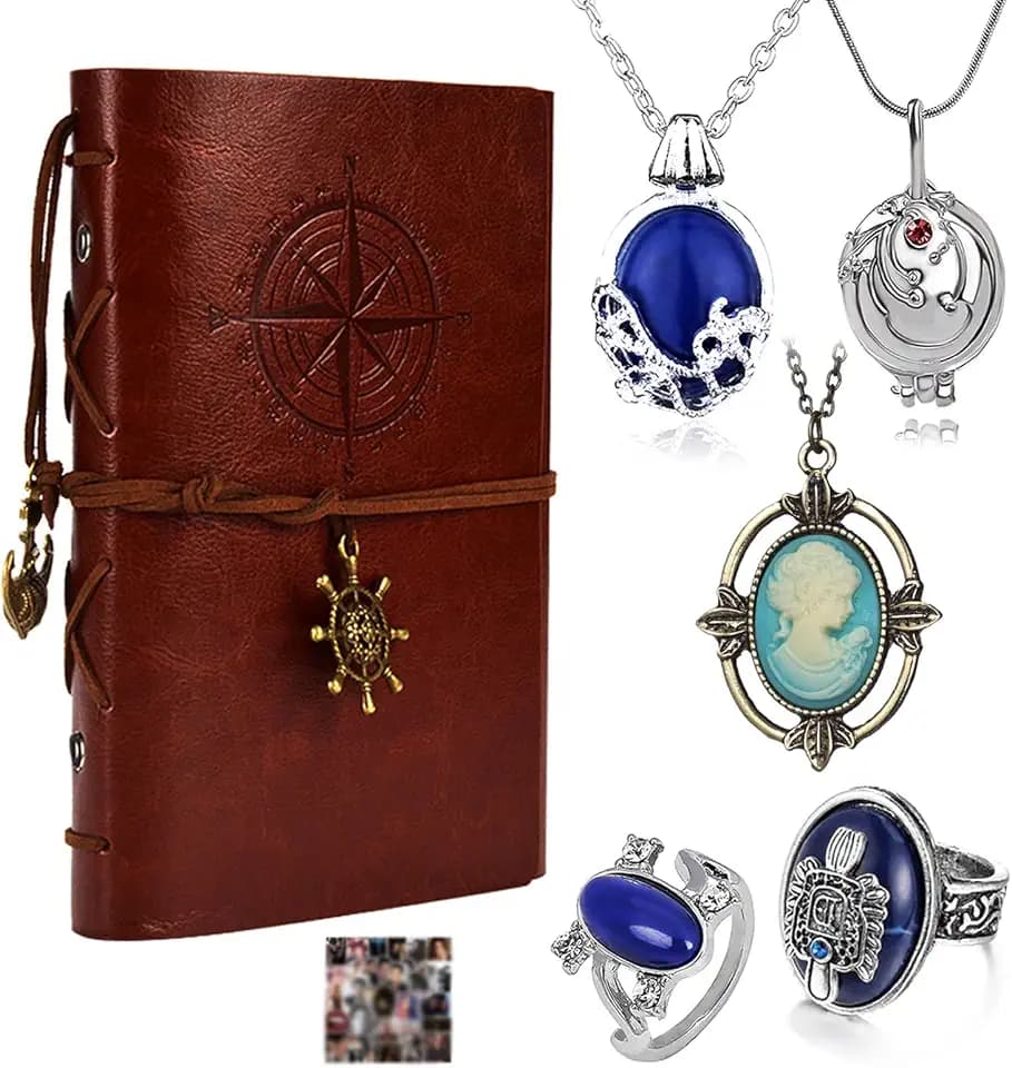 HJYZY Set di gioielli vampiro in pelle, taccuino di scrittura Elena Gilbert, medaglione collana con anello famiglia Damon, 16 pezzi, Metallo