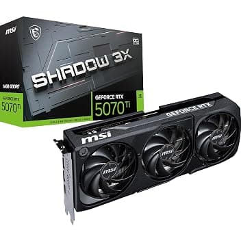 MSI GeForce RTX 5070 Ti 16G SHADOW 3X OC – 16 GB GDDR7 (28 Gbps / 256-bit) – PCIe 5.0 – Design termico a tripla ventola (3 x TORX FAN 5.0) – HDMI 2.1b / 3 x DisplayPort 2.1b