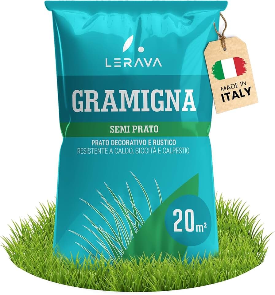 LERAVA Semi Gramigna per Prato (200 g) - Copertura 20 m² - Semi gramignone resistenti alla siccità - Ideali per prati mediterranei e costieri - Consumo d’acqua 20% ridotto