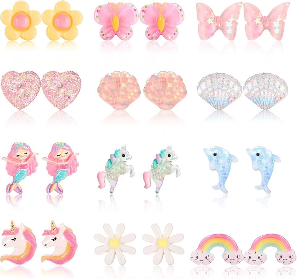 YADOCA 12 Paia Orecchini a Clip per Bambina, Farfalla Delfini Arcobaleno Fiore Sirena Orecchini Bambina Anallergici Gioielli Principessa Vestire per Ragazze Bambini ClimeCo Certified