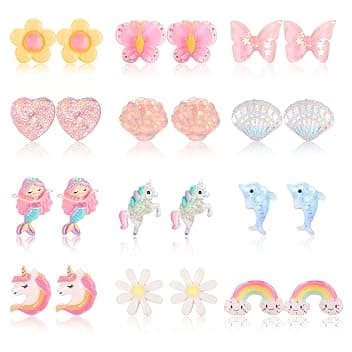 YADOCA 12 Paia Orecchini a Clip per Bambina, Farfalla Delfini Arcobaleno Fiore Sirena Orecchini Bambina Anallergici Gioielli Principessa Vestire per Ragazze Bambini ClimeCo Certified