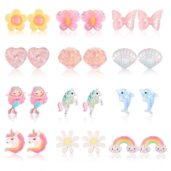 YADOCA 12 Paia Orecchini a Clip per Bambina, Farfalla Delfini Arcobaleno Fiore Sirena Orecchini Bambina Anallergici Gioielli Principessa Vestire per Ragazze Bambini ClimeCo Certified