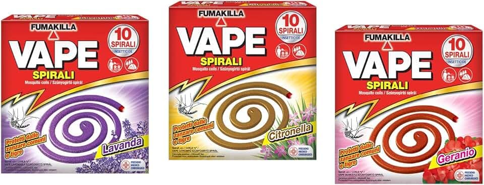 Vape Spirali Profumate Assortite, Insetticida Protettivo Contro Zanzare Comuni e Tigre, Confezione da 3