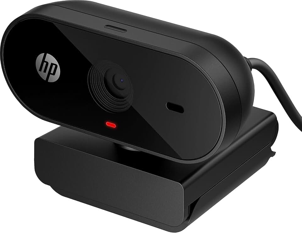 HP 320 Webcam FHD 1080P, USB, Grandangolare, Copriobiettivo, Angolazione regolabile, Correzione Automatica Luminosità, Certificata Works With Chromebook, Chrome OS, Windows 11, macOS, Nera