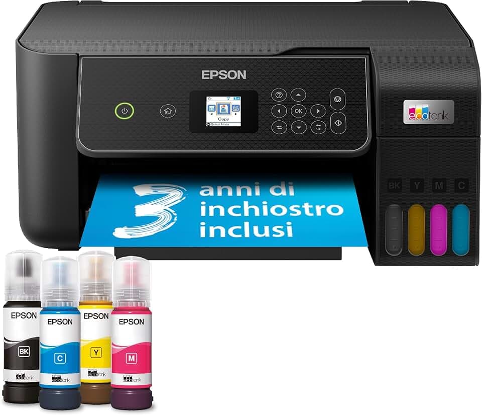 Epson EcoTank ET-2870 Stampante con Serbatoi D’inchiostro | Stampa a Casa Alti Volumi | Wi-Fi | A4 | Stampa, Copia, Scansione | Display LCD 3.7 cm | 3 Anni D'Inchiostro Inclusi