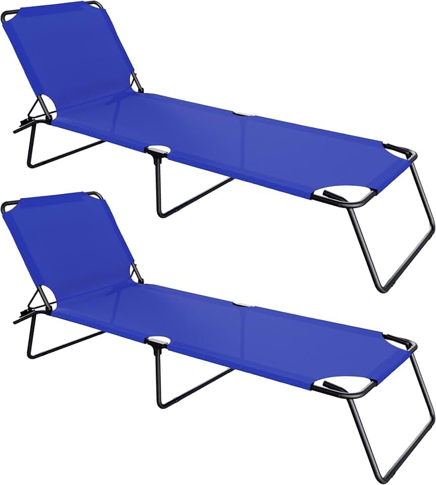 Coppia Di Lettini Pieghevoli Prendisole Senza Tettuccio Parasole Schienale Reclinabile Regolabile Struttura In Metallo Nero Sedia Sdraio Per Spiaggia Mare Giardino Piscina 187x53x24 Cm (Blu)