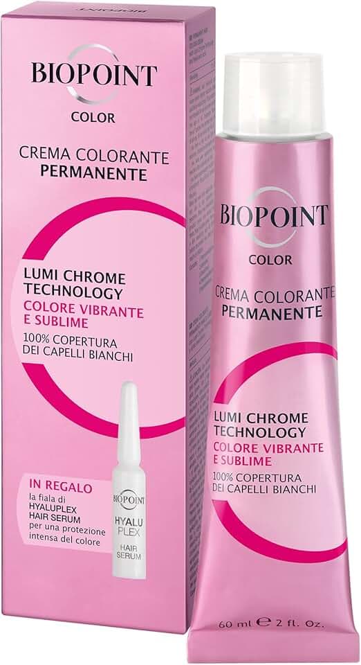 Biopoint Color - Crema Colorante Permanente con Fiala Hyaluplex Serum, Tinta per Capelli con Acido Ialuronico, Nutre, Idrata e Dona un Colore Brillante e Intenso, 60 ml