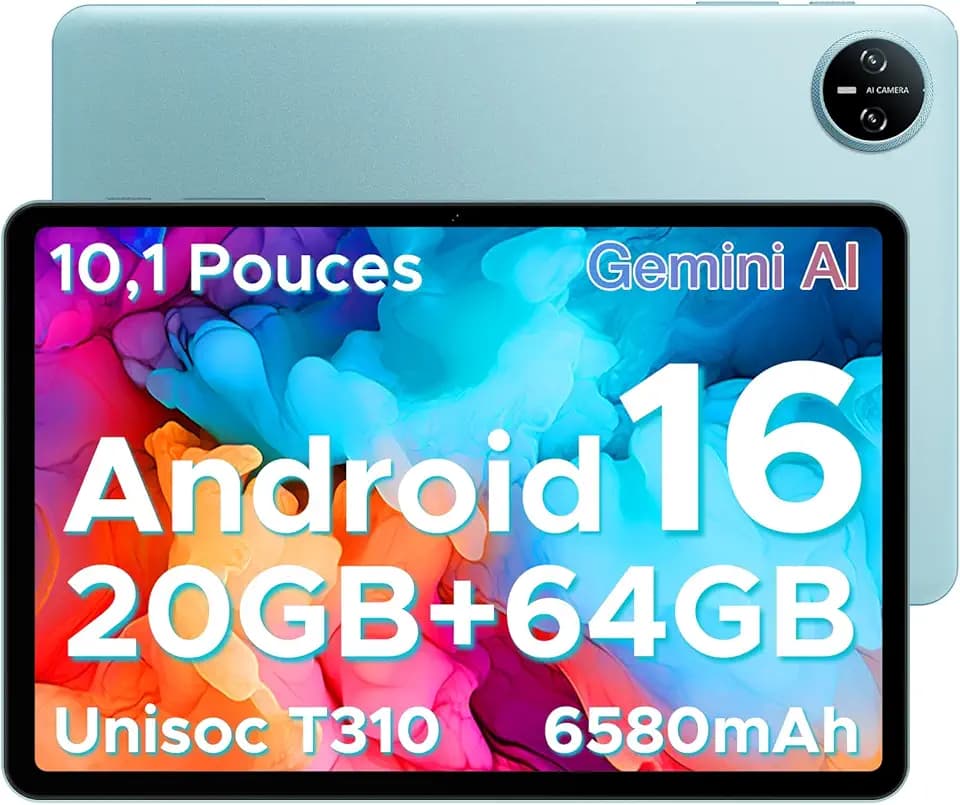 DOOGEE Tab A9 Android 16 Tablet 10 Pollici, 20GB RAM + 64GB ROM (TF 2TB), 6580mAh Batteria, 5G WiFi, 1280 * 800 IPS, BT5.0, 5MP+8MP, Tablet in Offerta gaming Unisoc T310 Quad Core/OTG/Face Unlock