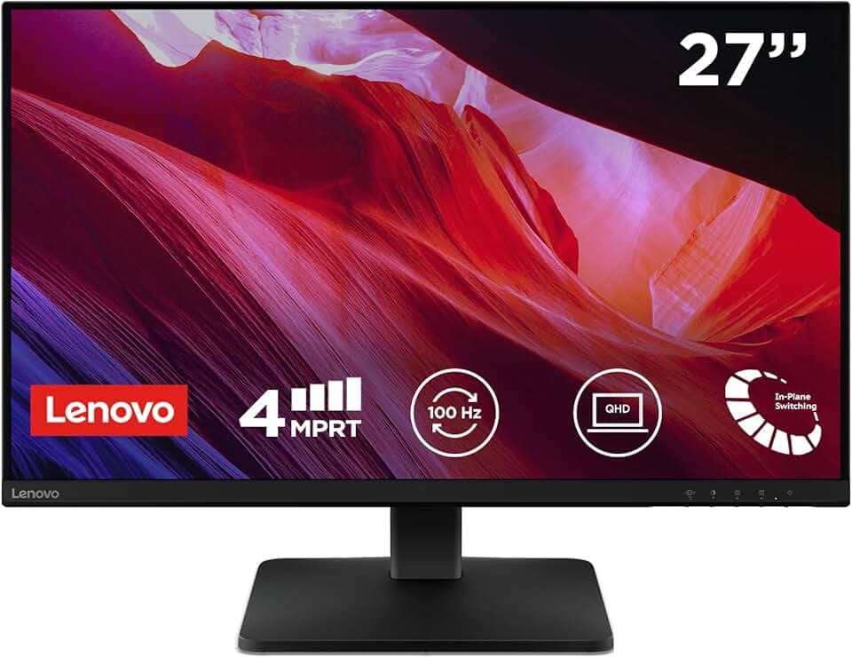 Lenovo L27qe Monitor 27" QHD (2560 x 1440), IPS, 4ms, 100Hz, Regolabile, Porte HDMI 2.1 e DisplayPort 1.4, Cavo HDMI incluso - Raven Black