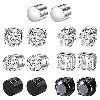 JSTHHTT 7 Paia Orecchini Magnetici 6mm per Uomo e Donna, Orecchini Magnetici Zirconi Cubici Argento Clip Non Piercing Orecchio Falso, Orecchinis Finti Uomo, Clip Auricolari Finti