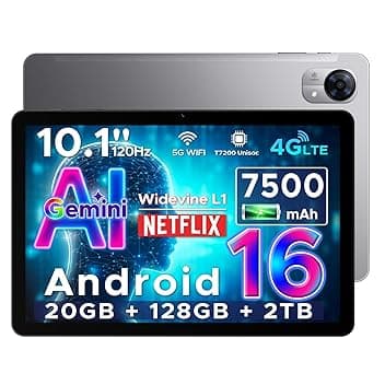 DOOGEE Tab G5 Android 16 Tablet con Sim, Tablet 10 Pollici Gemini AI, 20GB+128GB/2TB & T7200 Octa Core, 7500mAh, IPS HD 120Hz e Ultrasottile, 2 Altoparlanti/Widevine L1/8MP+5MP/Face ID/GPS-Grigio