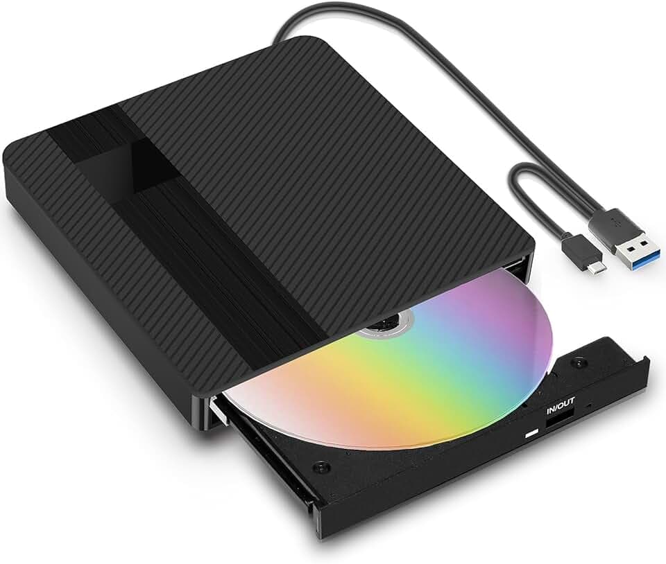 Lettore CD DVD Esterno per PC Portatile USB 3.0 Type-C Masterizzatore CD/DVD +/-RW Drive CD ROM Unità DVD Esterne per Laptop Desktop Windows XP/2003/Win8/Win10/ Vista Linux Mac10 OS (06EU)