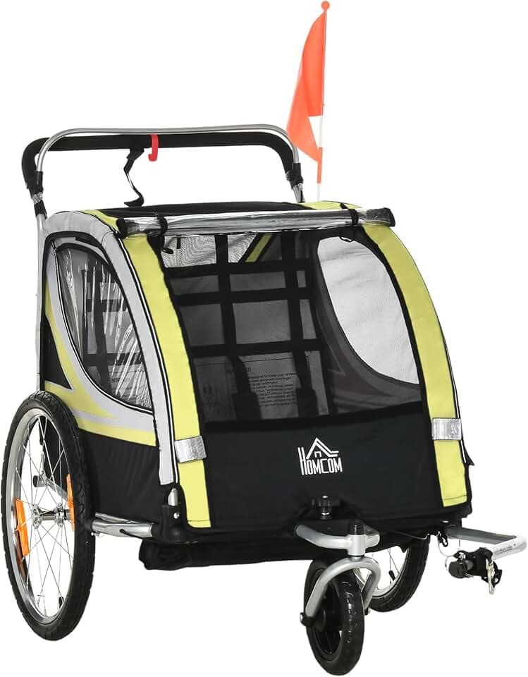 HOMCOM Rimorchio Bici per Bambini e Passeggino Design 2 in 1