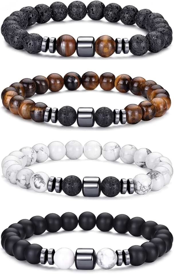 BMMYE 2-4 braccialetti di perle da uomo 8MM braccialetti di perle da uomo, bracciali di pietra naturale, bracciali di pietra lavica, bracciali di pietra tigre occhio