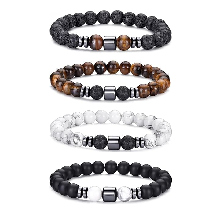 BMMYE 2-4 braccialetti di perle da uomo 8MM braccialetti di perle da uomo, bracciali di pietra naturale, bracciali di pietra lavica, bracciali di pietra tigre occhio