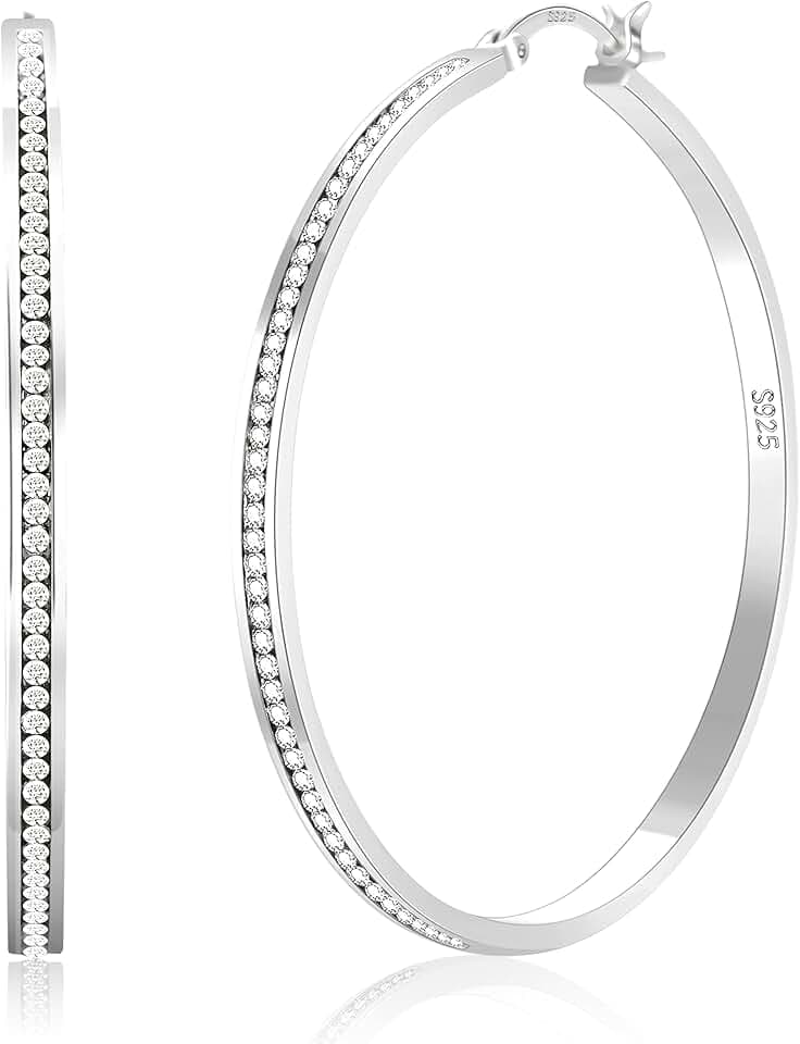 PABBEU Orecchini a cerchio argento sterling 925 per donna, grandi e scintillanti con strass, ipoallergenici, con zirconia cubica o diamanti, disponibili in 30/40/50/60mm.