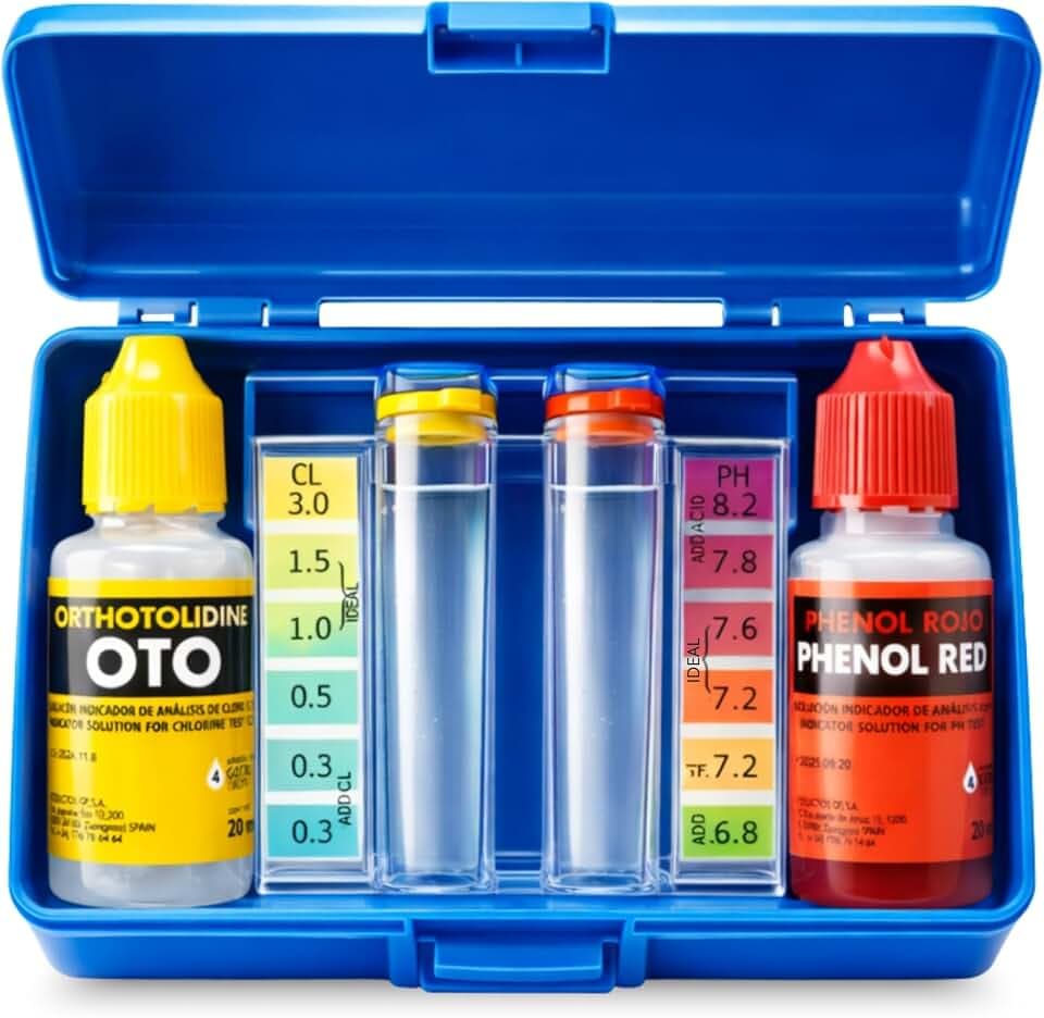 Kit test per cloro e pH, misuratore del cloro e del pH dell'acqua della piscina, accessori base per piscina, adatto per qualsiasi tipo di acqua, contiene fenolo e OTO in gocce