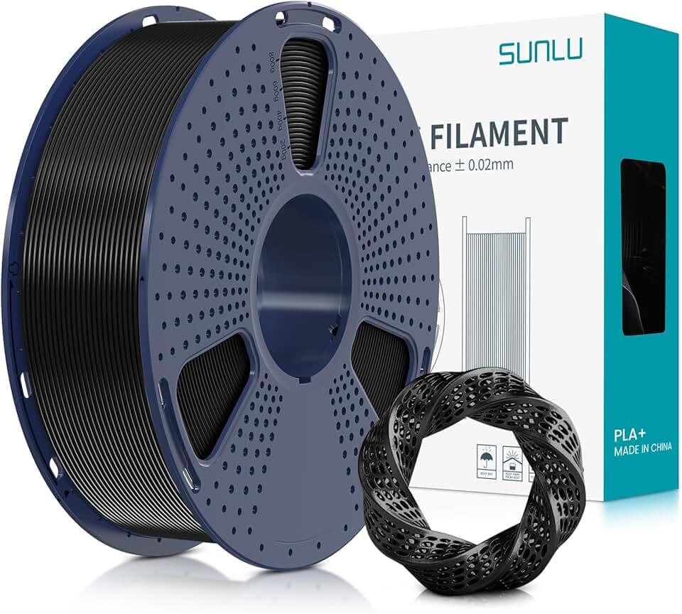 SUNLU Filamento PLA+ 1.75 mm per Stampante 3D e Penne 3D, Filamento PLA Plus 1KG,Neatly Wound, Precisione di Tolleranza del Filamento +/- 0.02 mm (Nero) Global Recycled Standard