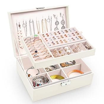 Larkumio Portagioie Donna Ragazza, Grande Porta Gioielli Bambina in Pelle PU a 2 Strati Scatole Portagioielli Cofanetto per Collane, Orecchini, Bracciali