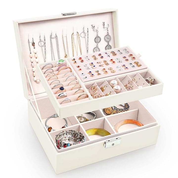 Larkumio Portagioie Donna Ragazza, Grande Porta Gioielli Bambina in Pelle PU a 2 Strati Scatole Portagioielli Cofanetto per Collane, Orecchini, Bracciali